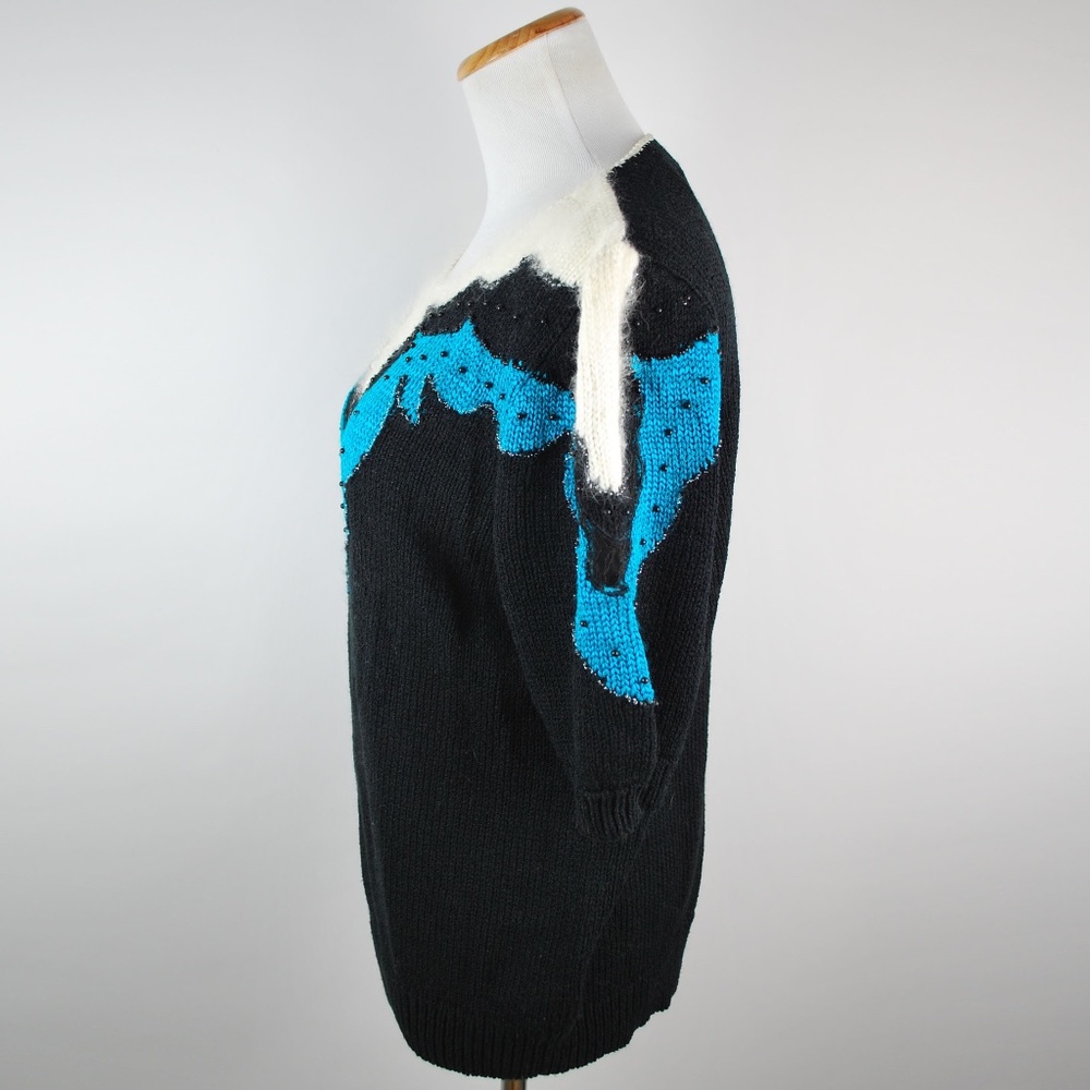 Vintage 80s Lara Ferrante Short Sleeve Angora Trim Sweater M - Picture 6 of 10